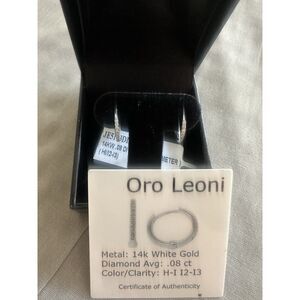 14K Solid White Gold ORO LEONI Diamond Huggie Earrings W/ Certificate 12mm